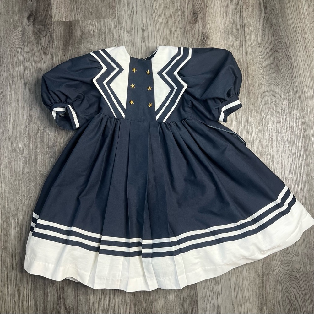 Vintage Girls Toddler Daisy‎ Kingdom Dress 2T Sailor Navy Puff Sleeve Sailor USA